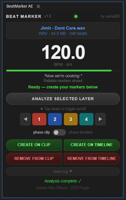 BeatMarker AE plugin panel