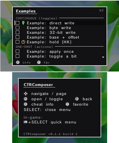 Example cheats list