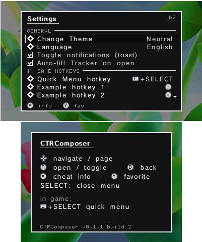 Settings menu