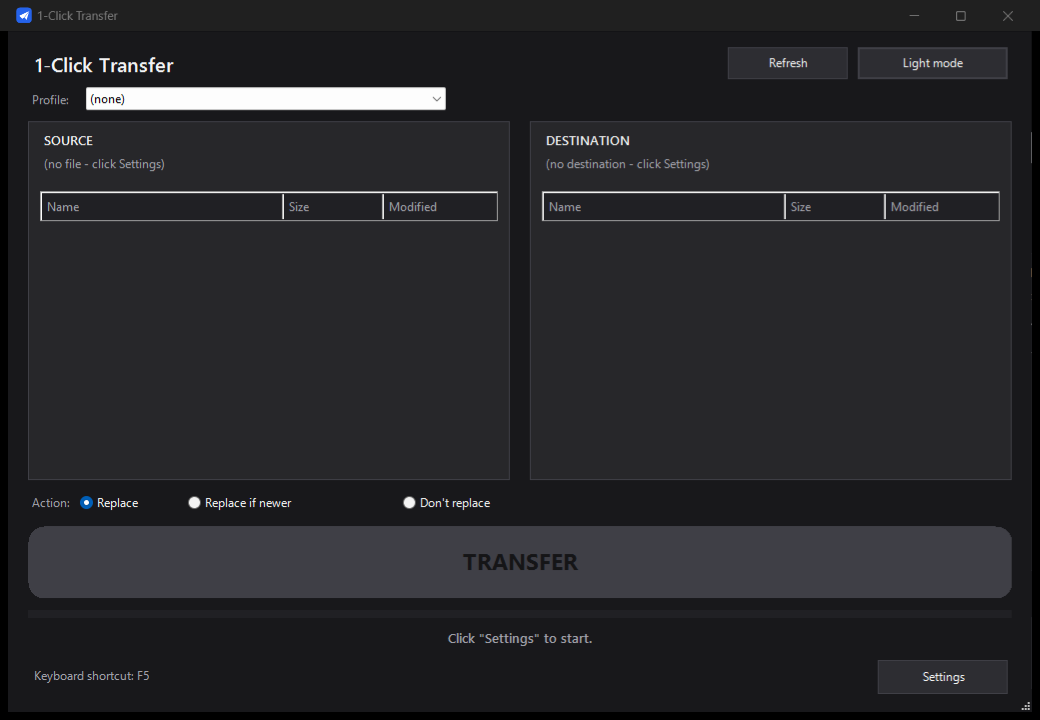 1-Click Transfer app window