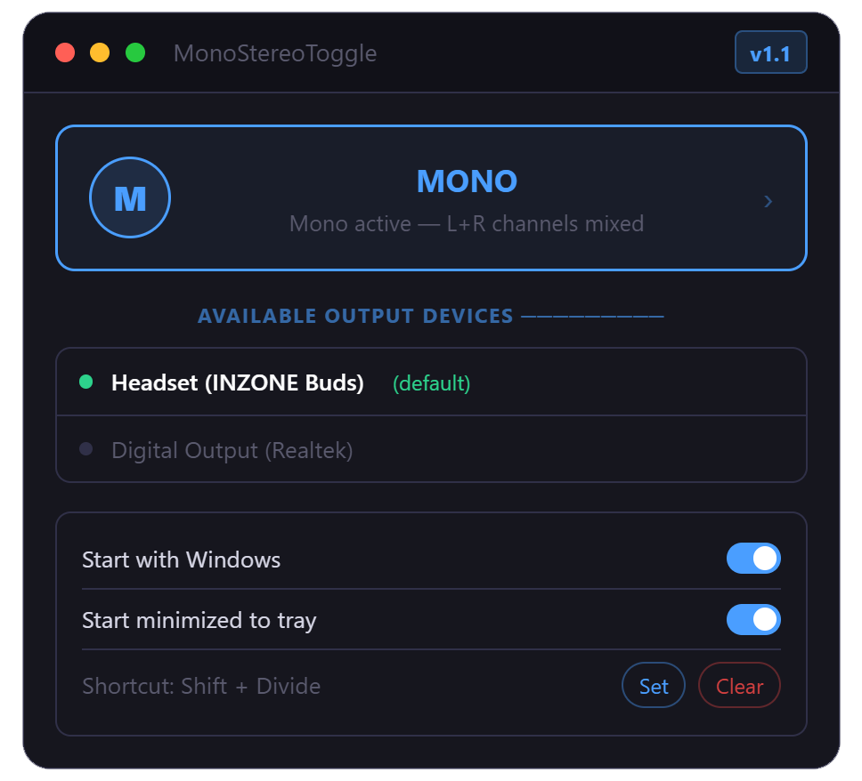 Mono Stereo Toggle screenshot
